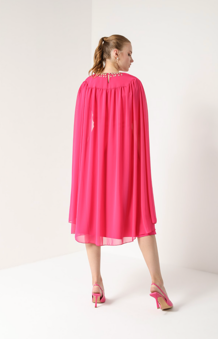 A-LINE MIDI DRESS WITH CAPE SLEEVE